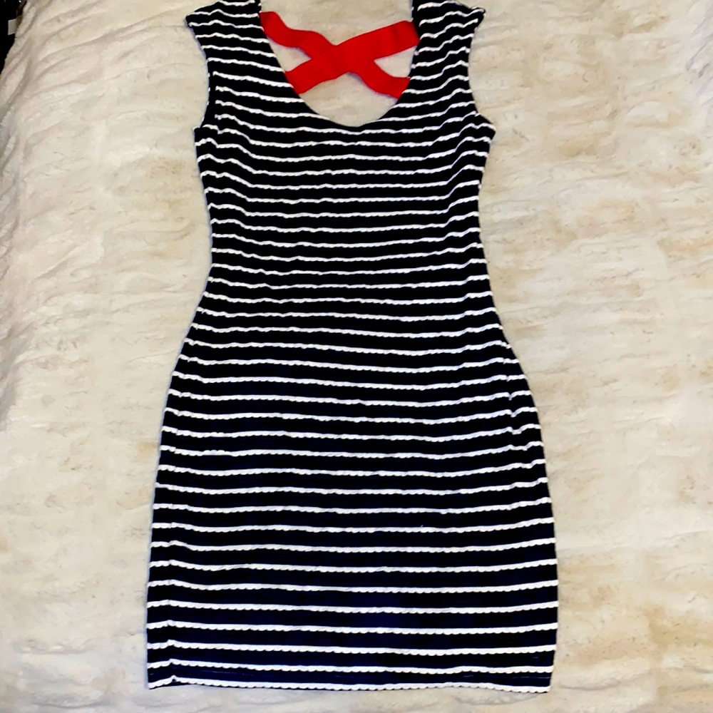 Guess brand tight navy stripe dress